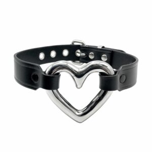 Chrome Silver Steel Heart Leather Choker Necklace Collar Master Slave Fetish Jewellery