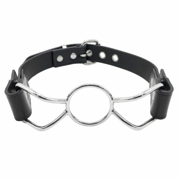 Leather Open Mouth Spider Gag-Small/Large - Bondage Restraint Open Mouth Fetish Kink BDSM Silver Black Adult Sex Toy