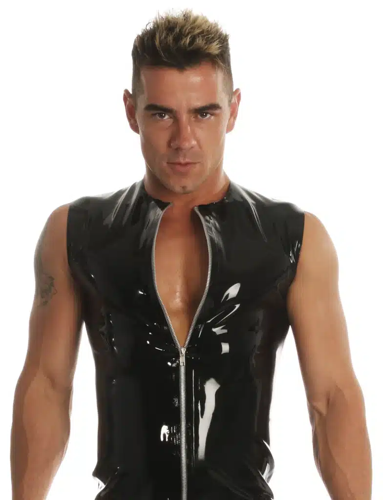 Zip Front Sleeveless Latex T-Shirt - Image 5