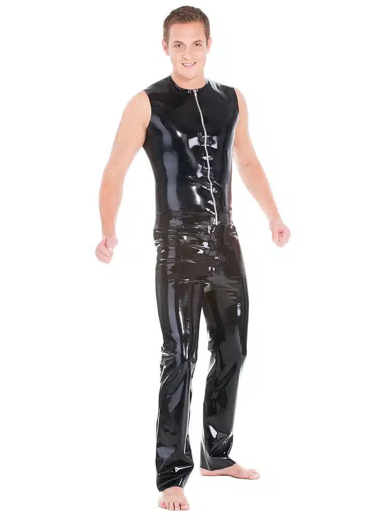 Zip Front Sleeveless Latex T-Shirt - Image 4