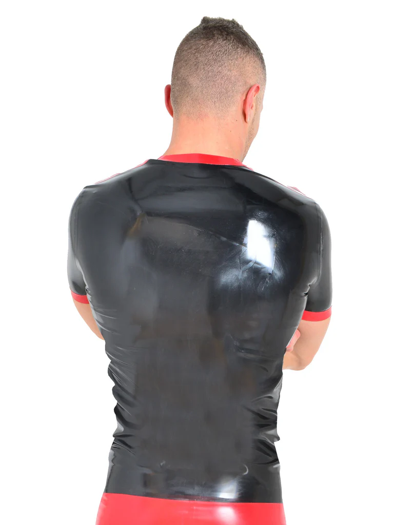 Latex Round Neck T Shirt with Red Stripe - Image 2