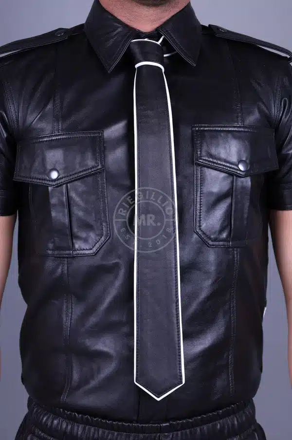 Mr Riegillio Leather Tie - Piping - Image 2